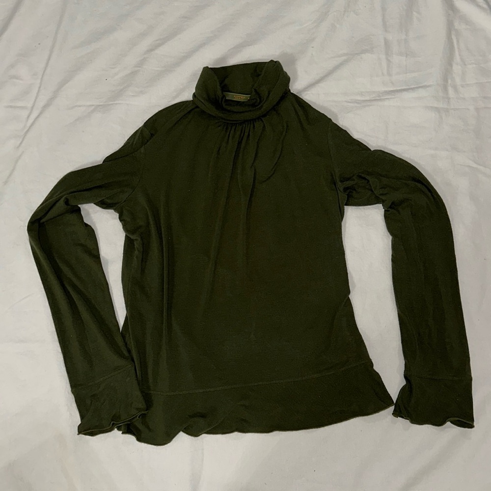 Etro Made in Italy Olive Green Turtleneck Long Sleeve Top